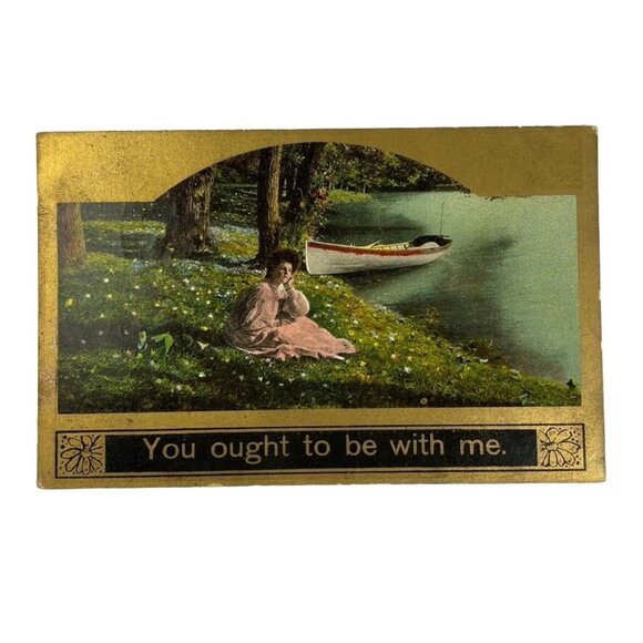 Antique Victorian Postcard 1909 You Ought to be With Me Canoeing u - Picture 1 of 4